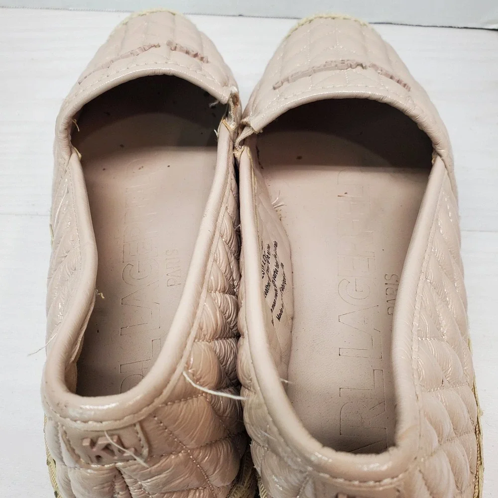 Karl Lagerfeld Paris Quilted Patent Espadrille Flats Slip On Shoes Women 11M